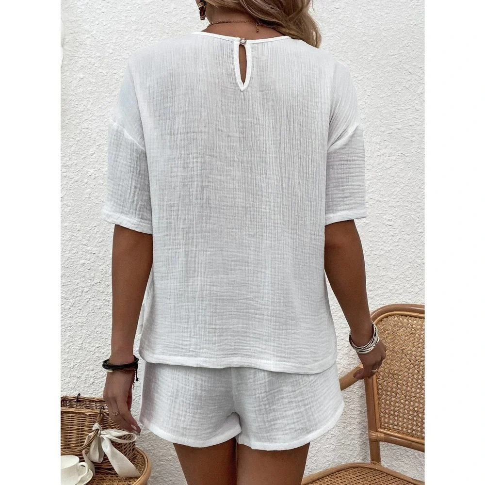 2 piece set: textured Pocket Patched Split Hem Top Shorts pink - Picture 7 of 11